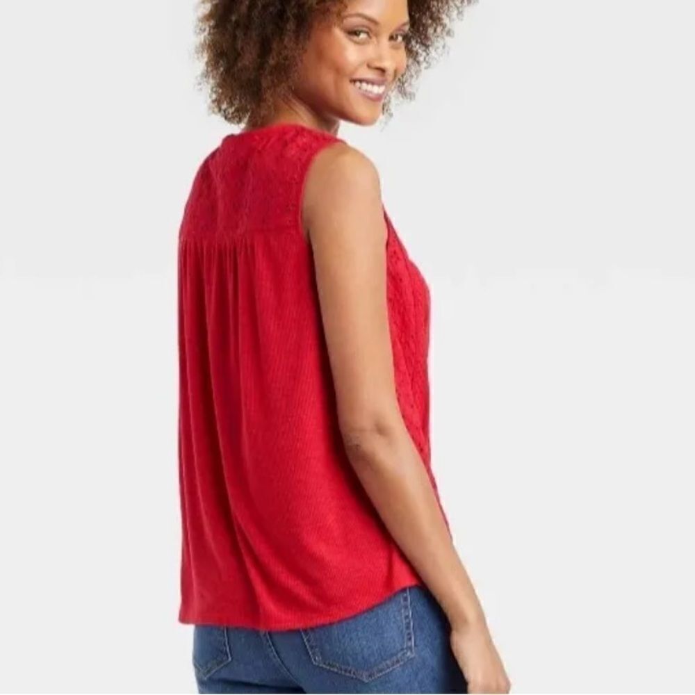 Knox rose Red L XL eyelet blouse boho tassel sleeveless shirt tank - Picture 4 of 7